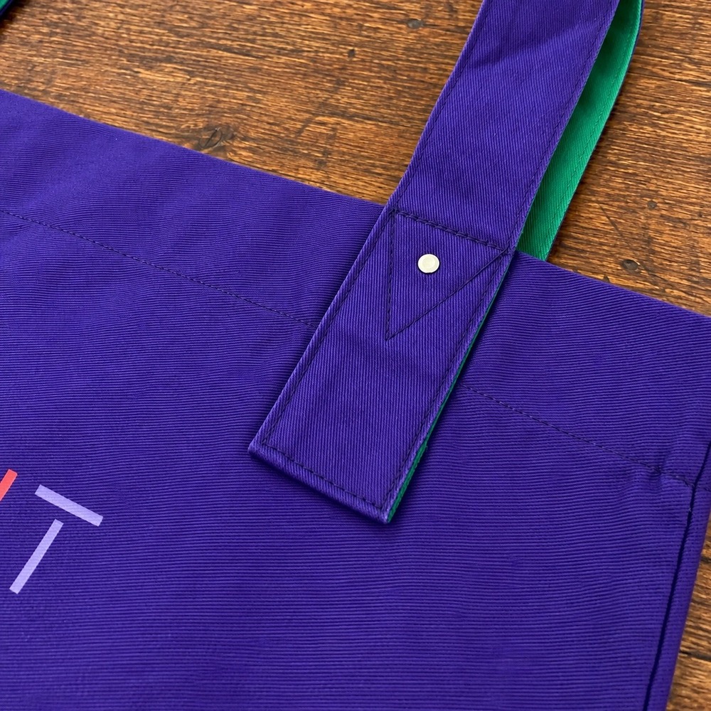 Vintage Esprit Purple Canvas Tote Bag Rainbow Logo Y2K Zipper Pocket Green Trim - Picture 3 of 10